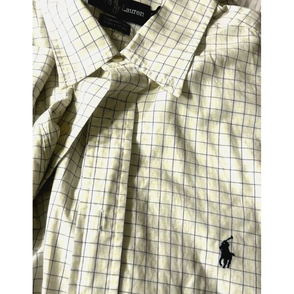 Ralph Lauren Long Sleeve Yarmouth Men's‎ Size 16  1/2 34/35 Yellow Checkered